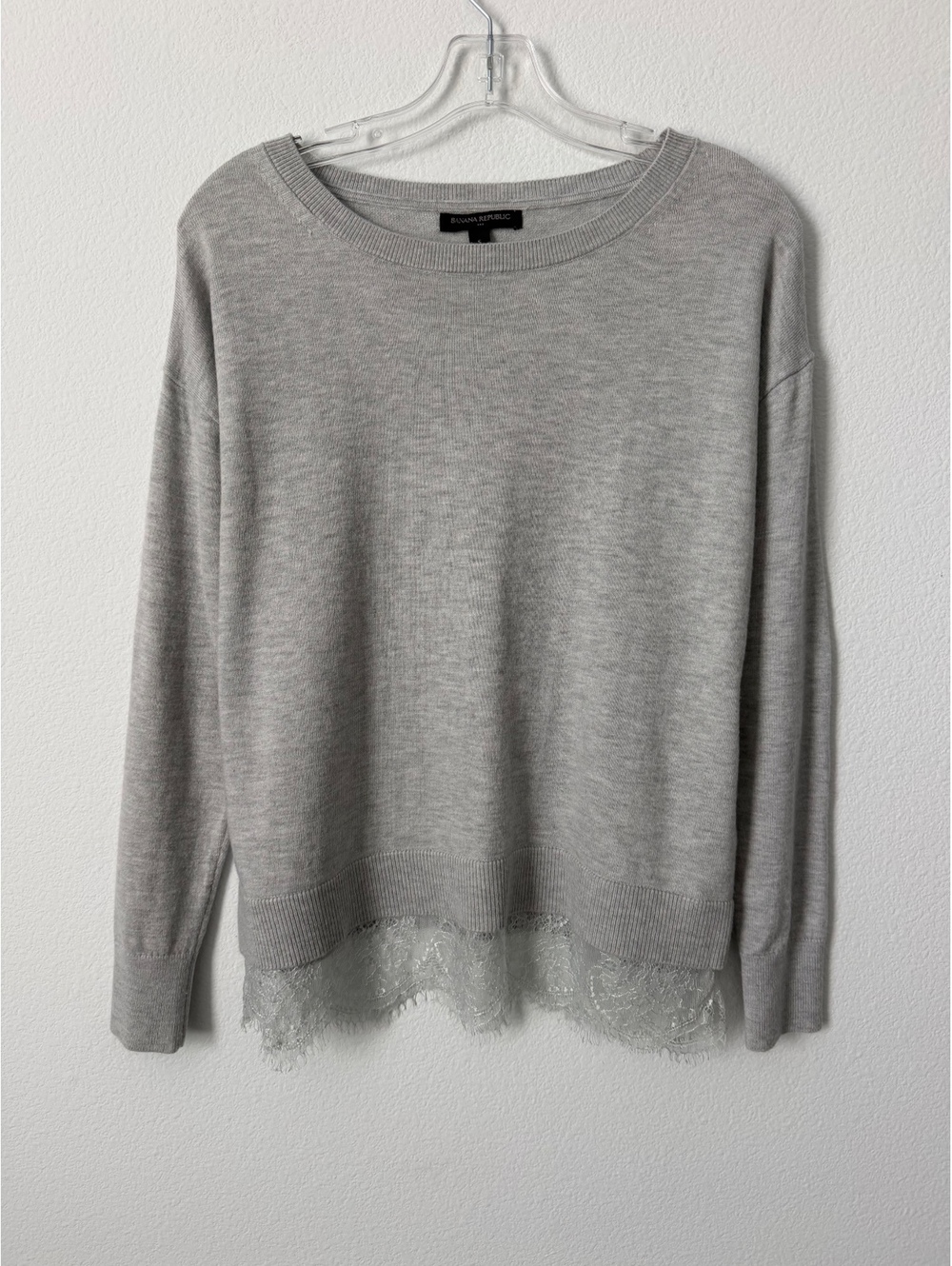 Banana Republic Wool Blend Long Sleeve Round Neck Lace Trim Sweater Size S